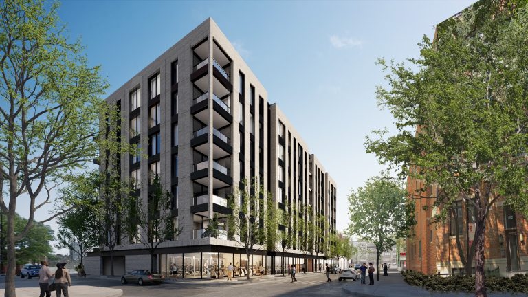 A rendering of The Maven, a brand new apartment building in Lincoln Park, Chicago. Located at 537 West Drummond.