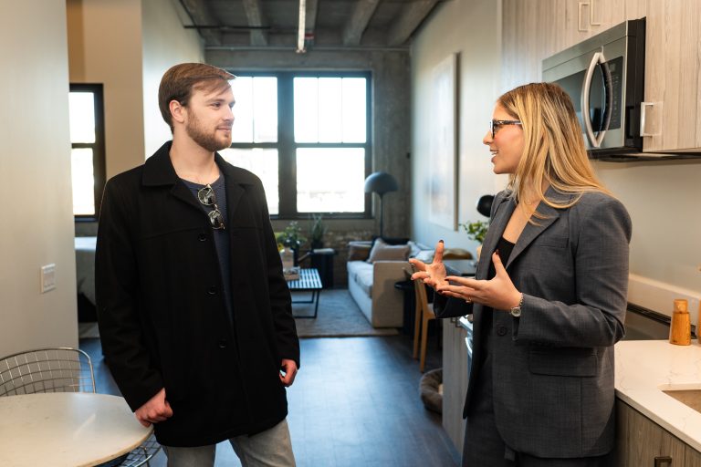 Cross Street Senior Broker Sarah Jaffe talks to Cross Street Denver Broker Jackson Goudey.
